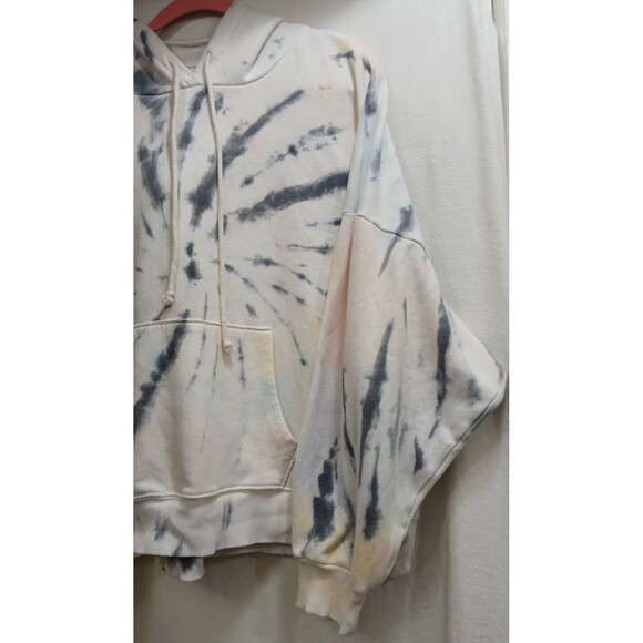 American Eagle Women’s M Tie Dye Hoodie Cropped White Gray Pink Yellow Y2K EUC - Picture 3 of 8